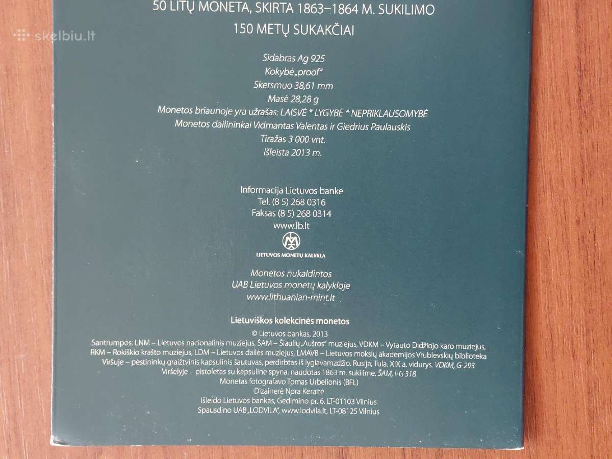 L-kas 50 Litų 2013 m. ,1863-1864 m. sukelimas . - nuotraukos Nr. 5
