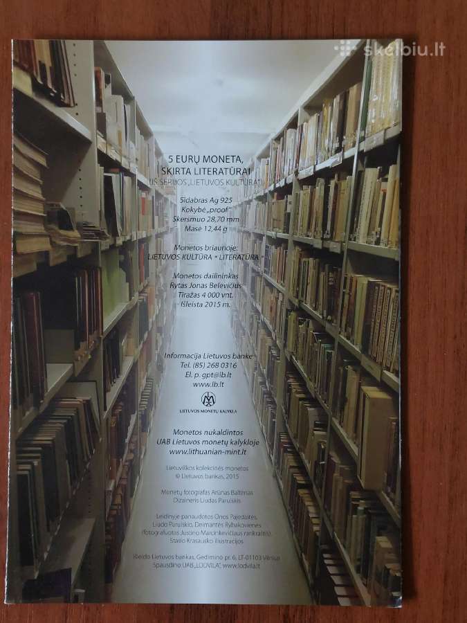 Lankstinukas - 5 Euro 2015 m. ,skirta Literatūrai - nuotraukos Nr. 3