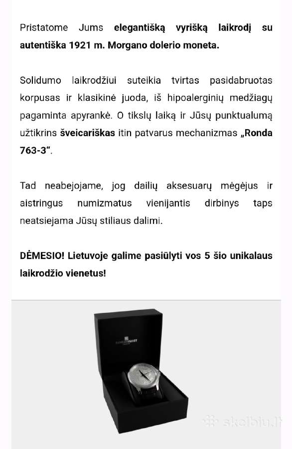 Parduodu labai gražu išskirtinį sidabrinį laikrodį - nuotraukos Nr. 3