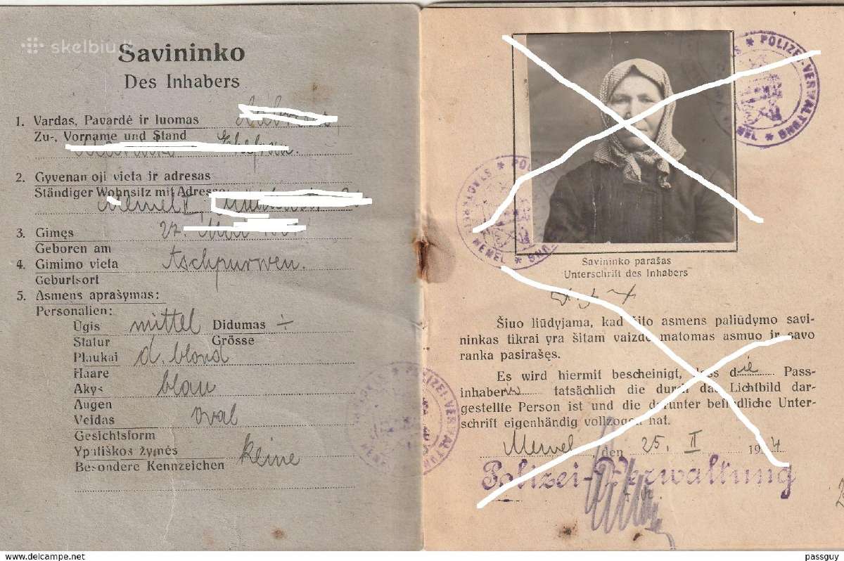 Memel Personal-ausweiss, Klaipeda Pasas 1924