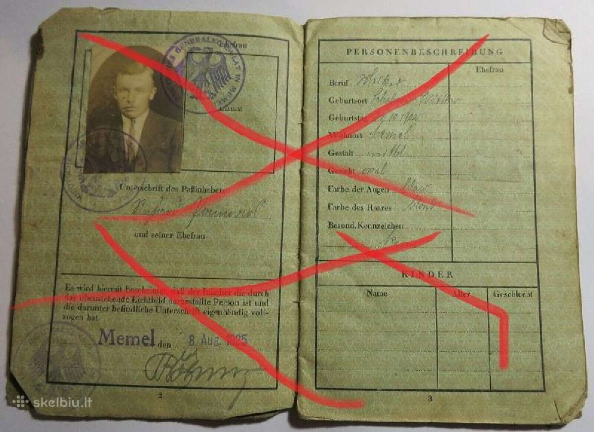 Memel Klaipeda tikras keliones pasas 1925 metu sms