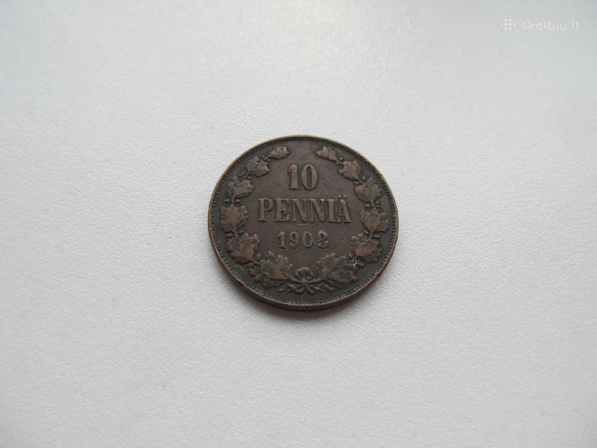 10 pennia , Rusija Suomija ,1905, 1907, 1908 - nuotraukos Nr. 5