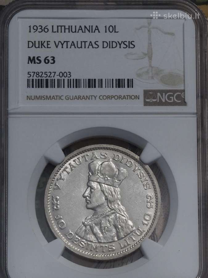 1936 10 litų Ngc Ms63
