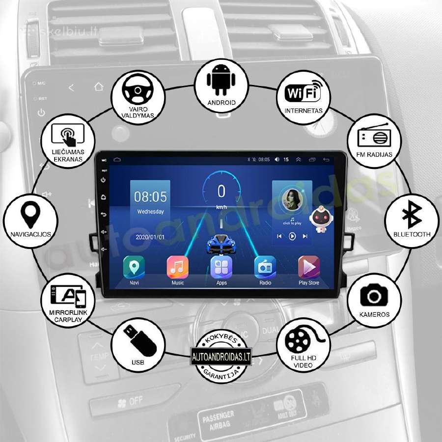 Toyota Auris 2006-12 Android multimedia Usb/GPS/9" - nuotraukos Nr. 2