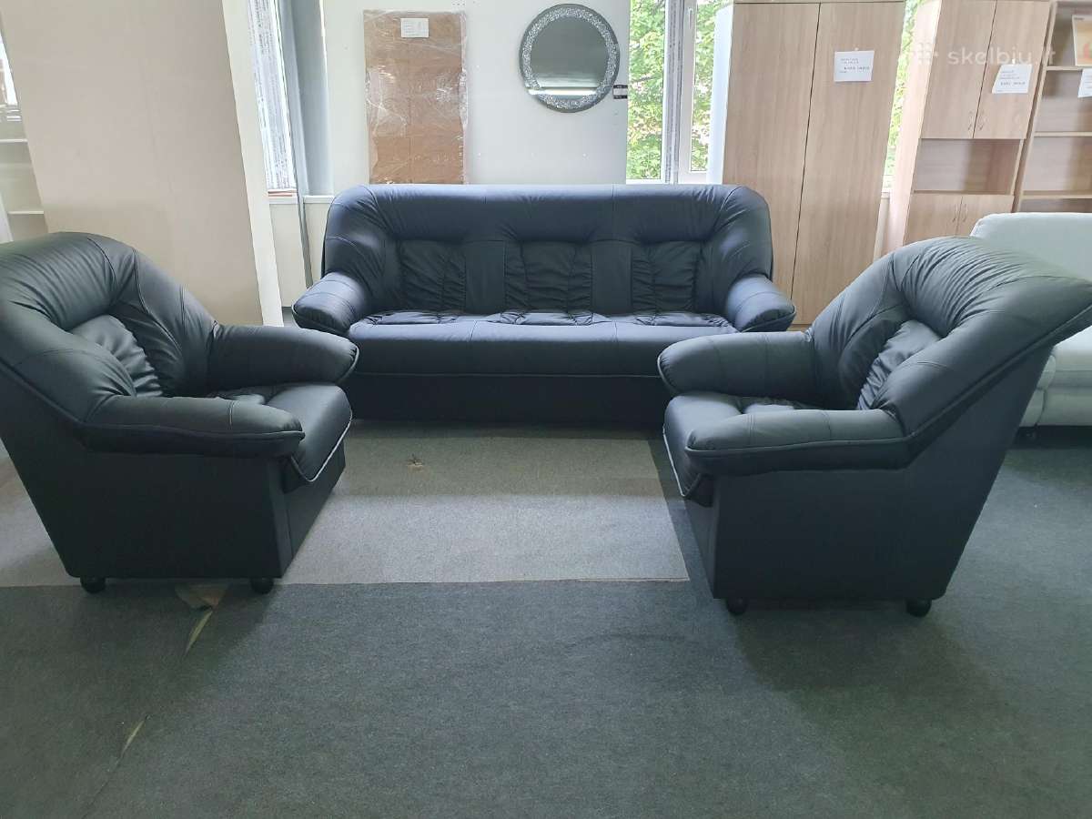 Nauja natūralios odos sofa su foteliais