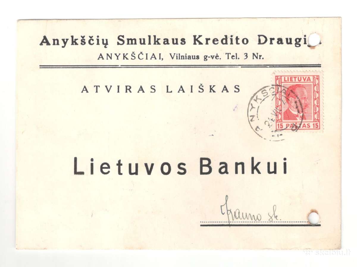 Anykščių smulkaus kredito draug. atvirlaiškis 1937