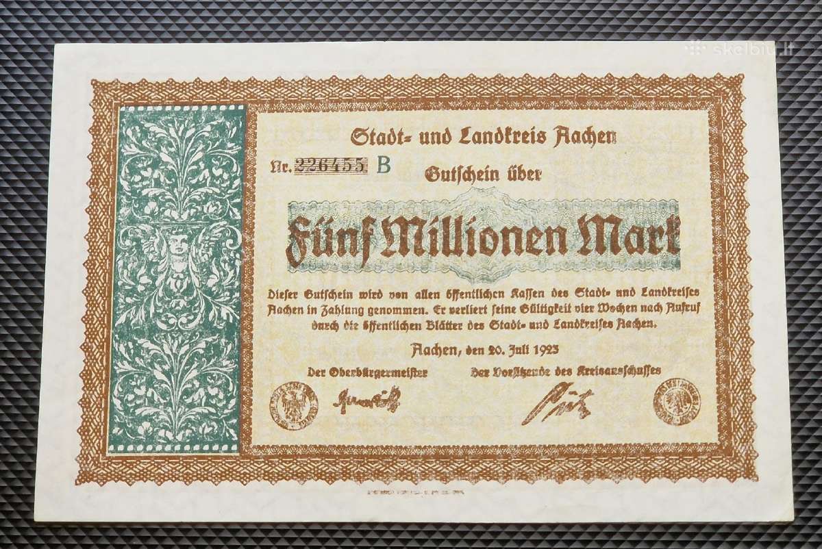 5 000 000 mark 1923 Vokietija Aachen Unc