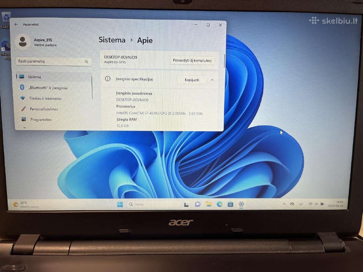 Nešiojamas kompiuteris Acer Aspire E5-571g, i7 - nuotraukos Nr. 5