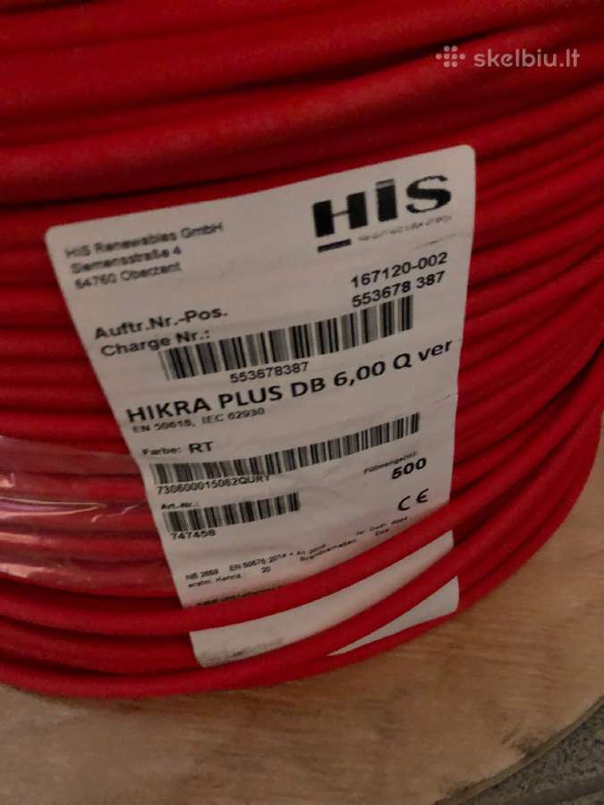 Saulės elektrinių kabeliai, laidai. Raudonas Juoda