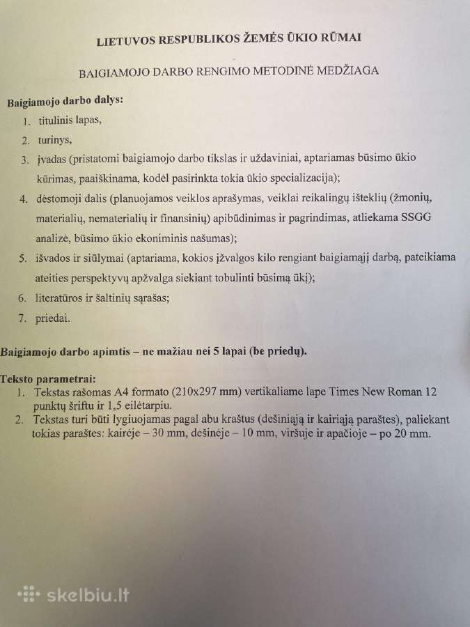 Darbas Ūkininko pažymėjimas. Baigiamieji darbai. - Skelbiu.lt