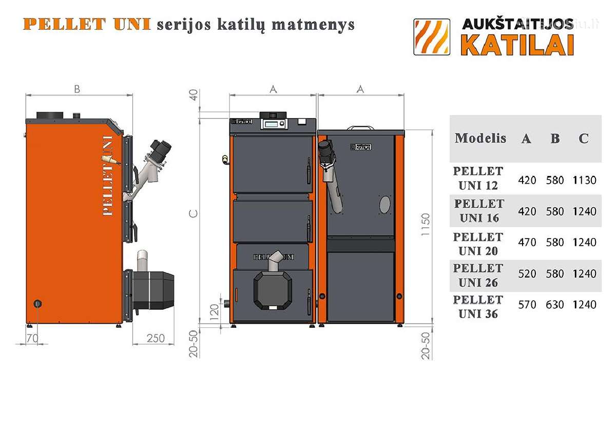 Granuliniai kombinuoti katilai Pellet Uni 5 kl. - nuotraukos Nr. 3