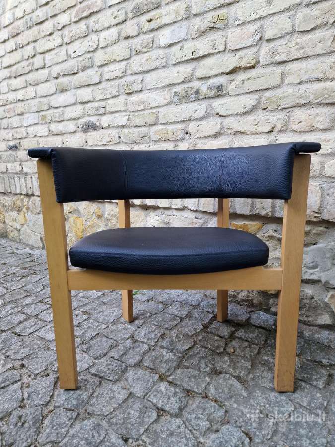 Vintažinis mid century ąžuolinis-odinis fotelis - nuotraukos Nr. 3