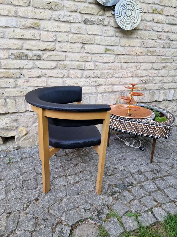 Vintažinis mid century ąžuolinis-odinis fotelis - nuotraukos Nr. 2