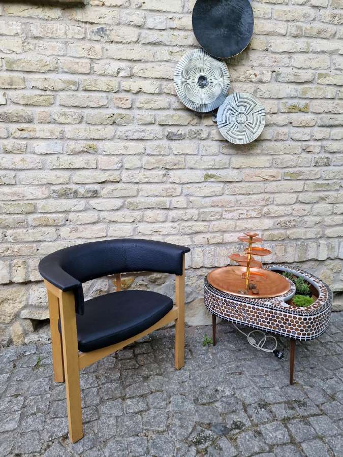 Vintažinis mid century ąžuolinis-odinis fotelis - nuotraukos Nr. 5