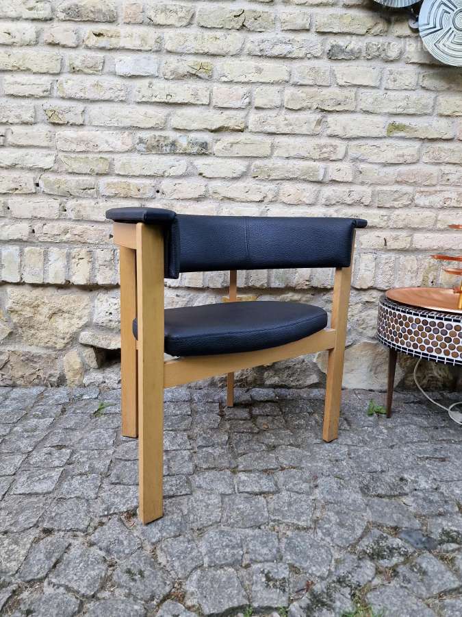 Vintažinis mid century ąžuolinis-odinis fotelis - nuotraukos Nr. 6