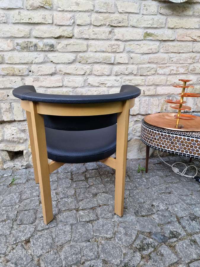 Vintažinis mid century ąžuolinis-odinis fotelis - nuotraukos Nr. 7