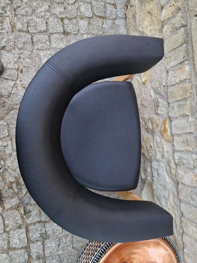 Vintažinis mid century ąžuolinis-odinis fotelis - nuotraukos Nr. 8
