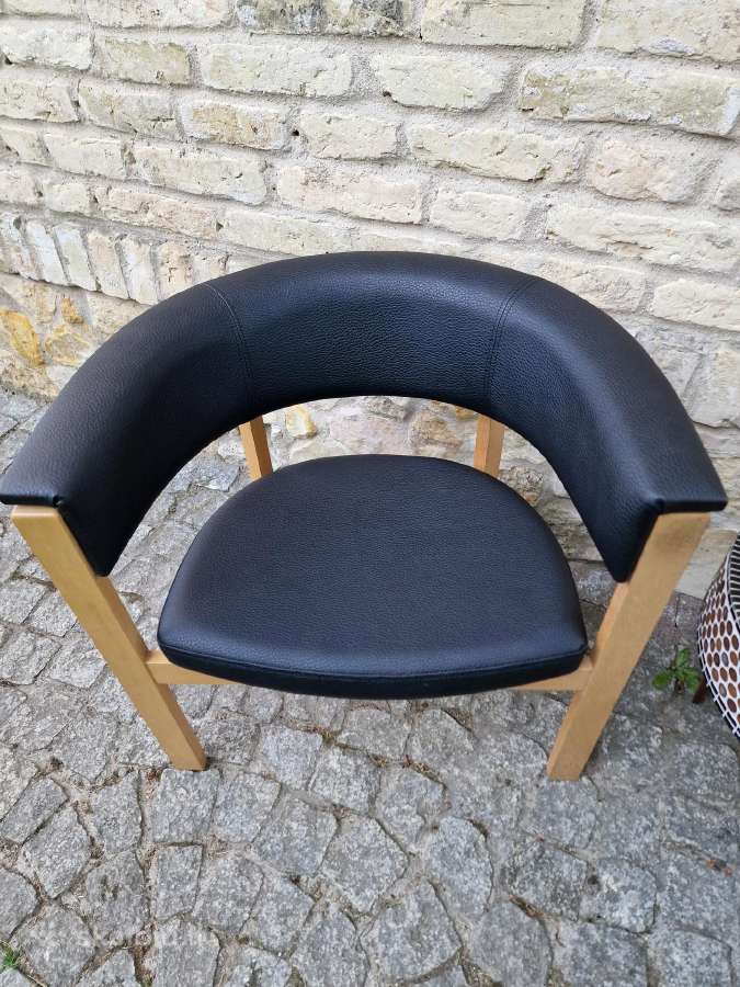 Vintažinis mid century ąžuolinis-odinis fotelis - nuotraukos Nr. 10