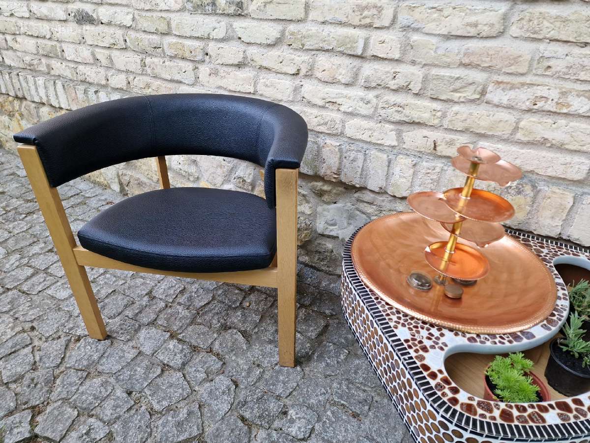 Vintažinis mid century ąžuolinis-odinis fotelis - nuotraukos Nr. 11
