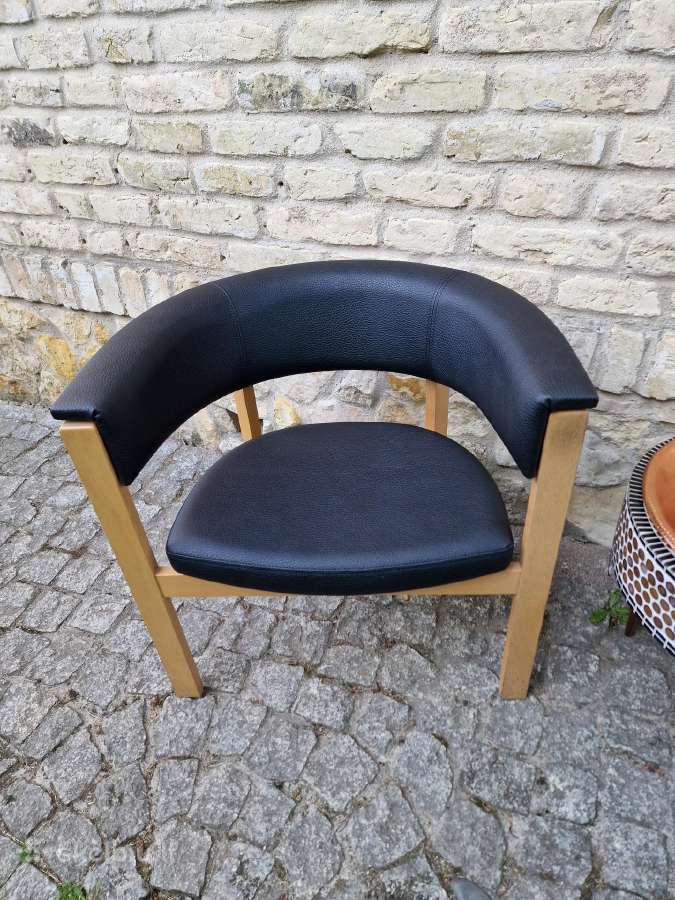 Vintažinis mid century ąžuolinis-odinis fotelis - nuotraukos Nr. 13