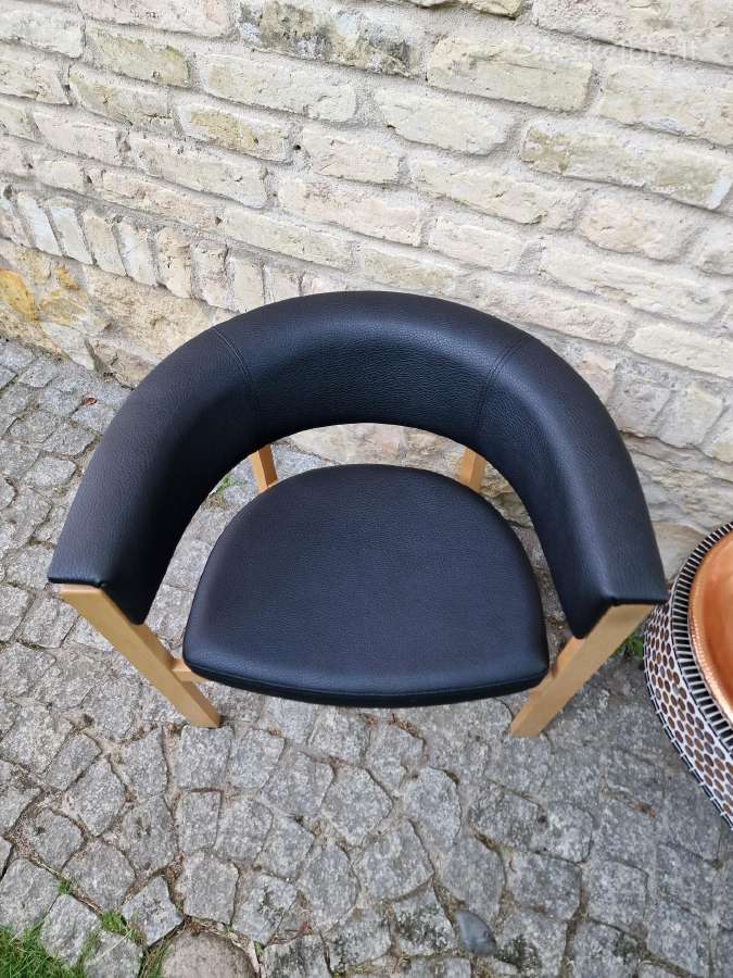 Vintažinis mid century ąžuolinis-odinis fotelis - nuotraukos Nr. 14