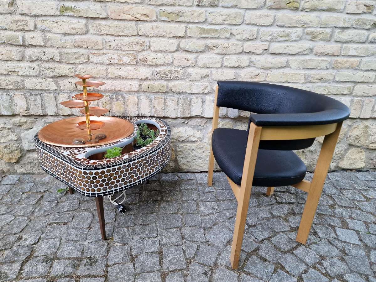 Vintažinis mid century ąžuolinis-odinis fotelis - nuotraukos Nr. 15