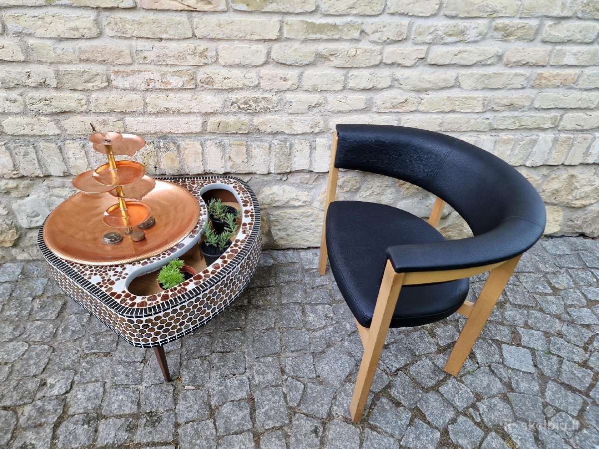 Vintažinis mid century ąžuolinis-odinis fotelis - nuotraukos Nr. 16