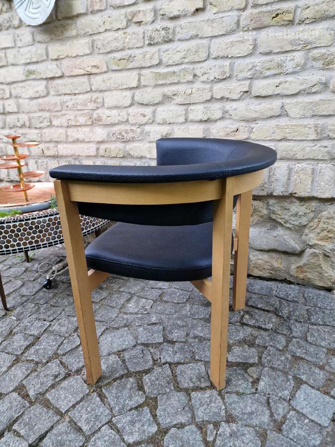Vintažinis mid century ąžuolinis-odinis fotelis - nuotraukos Nr. 17