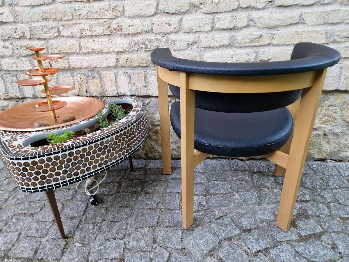 Vintažinis mid century ąžuolinis-odinis fotelis - nuotraukos Nr. 18