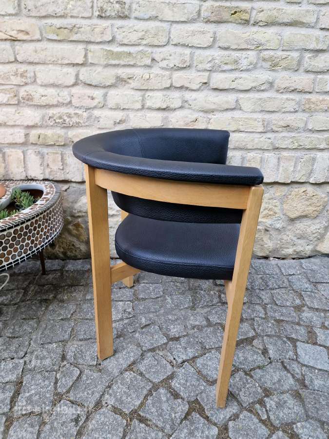 Vintažinis mid century ąžuolinis-odinis fotelis - nuotraukos Nr. 19