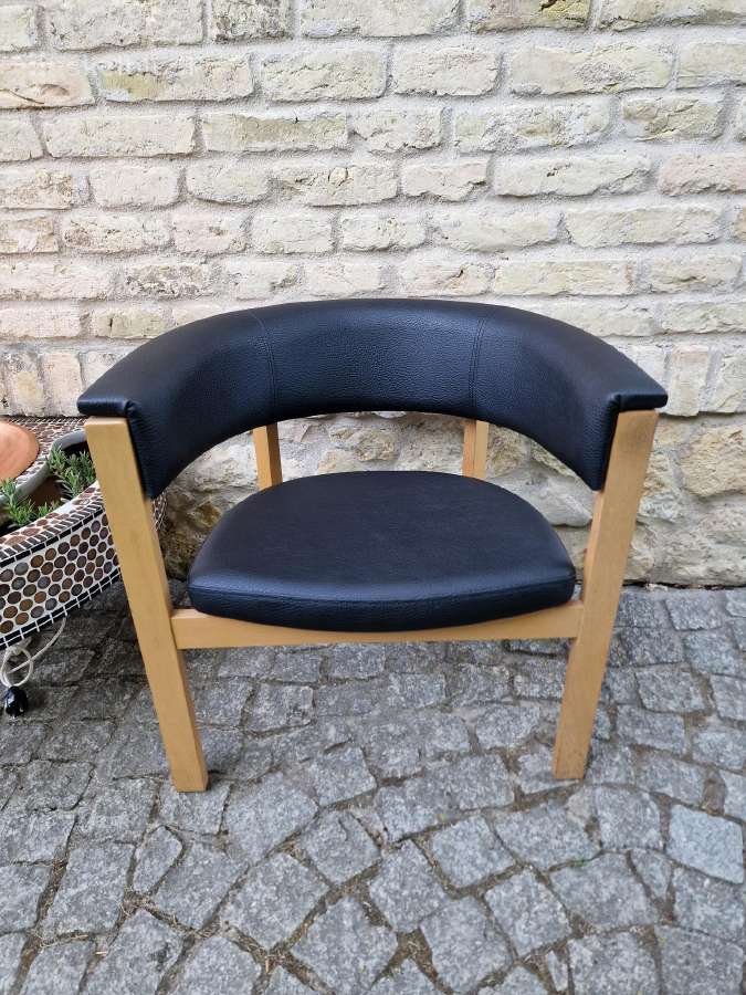 Vintažinis mid century ąžuolinis-odinis fotelis - nuotraukos Nr. 20