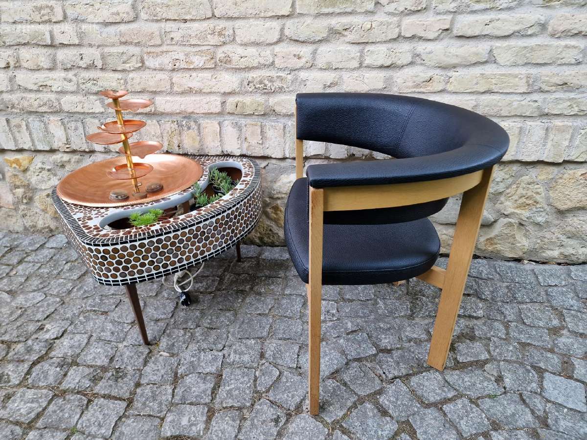 Vintažinis mid century ąžuolinis-odinis fotelis - nuotraukos Nr. 21