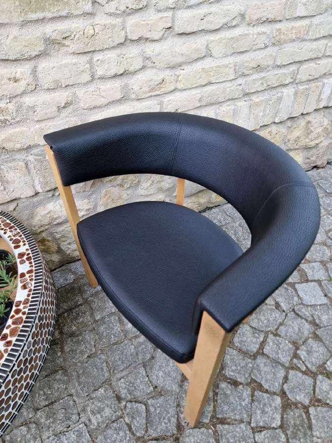 Vintažinis mid century ąžuolinis-odinis fotelis - nuotraukos Nr. 22
