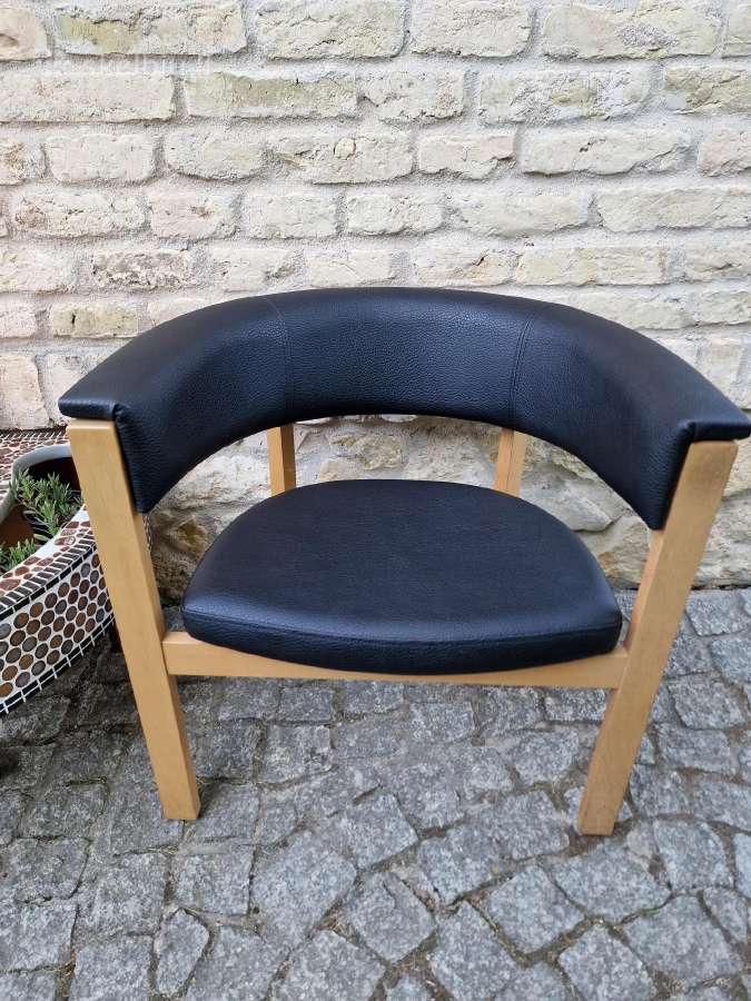 Vintažinis mid century ąžuolinis-odinis fotelis - nuotraukos Nr. 23