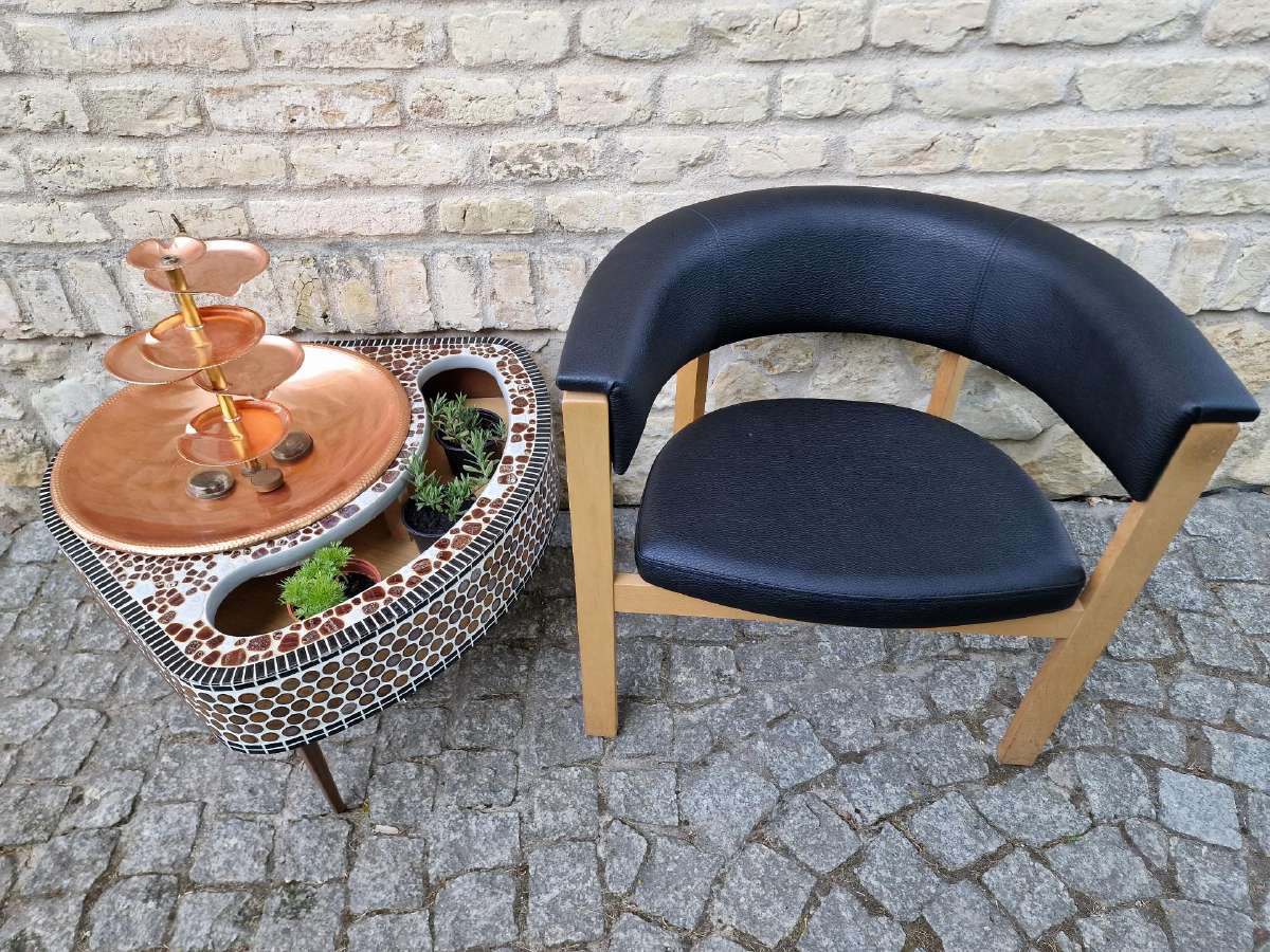 Vintažinis mid century ąžuolinis-odinis fotelis - nuotraukos Nr. 24