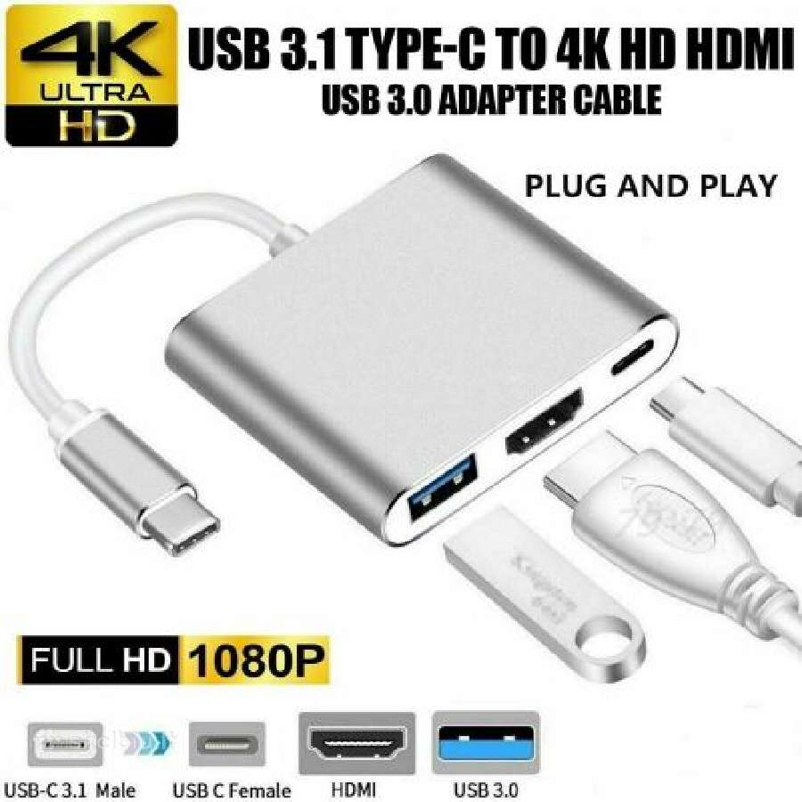3in1 c type adapteris i hdmi, usb 3.0, c type 4k