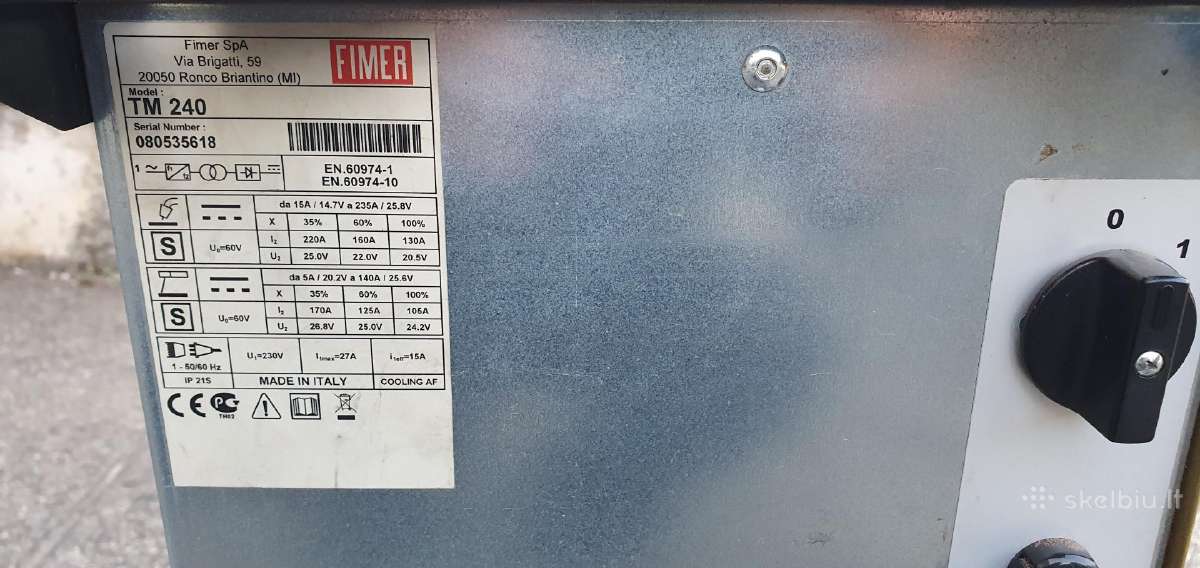 Parduodu suvirinimo aparatą Fimer Tm240 - nuotraukos Nr. 2
