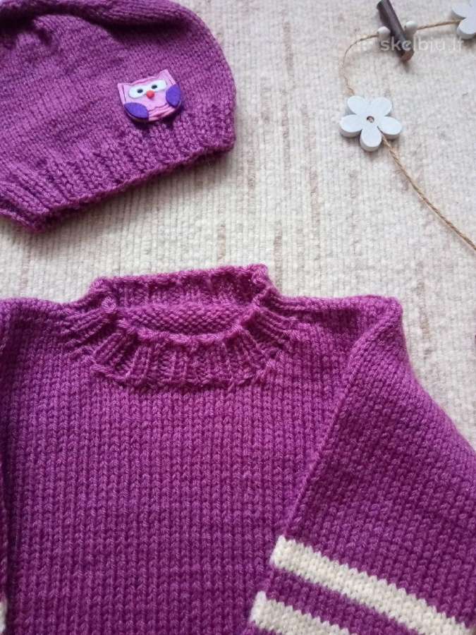 Violetinis dryžuotas megztukas ir kepurė - nuotraukos Nr. 3
