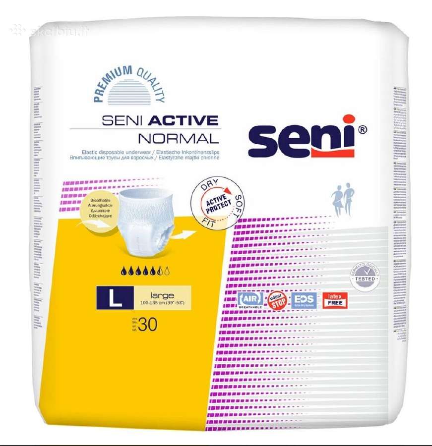 Seni Sauskelnės Active Premium, L, 30 Vnt.- 4€.