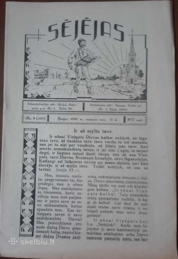 Laikraštis Sėjėjas Nr. 4, 1940 m. Antikvarinis