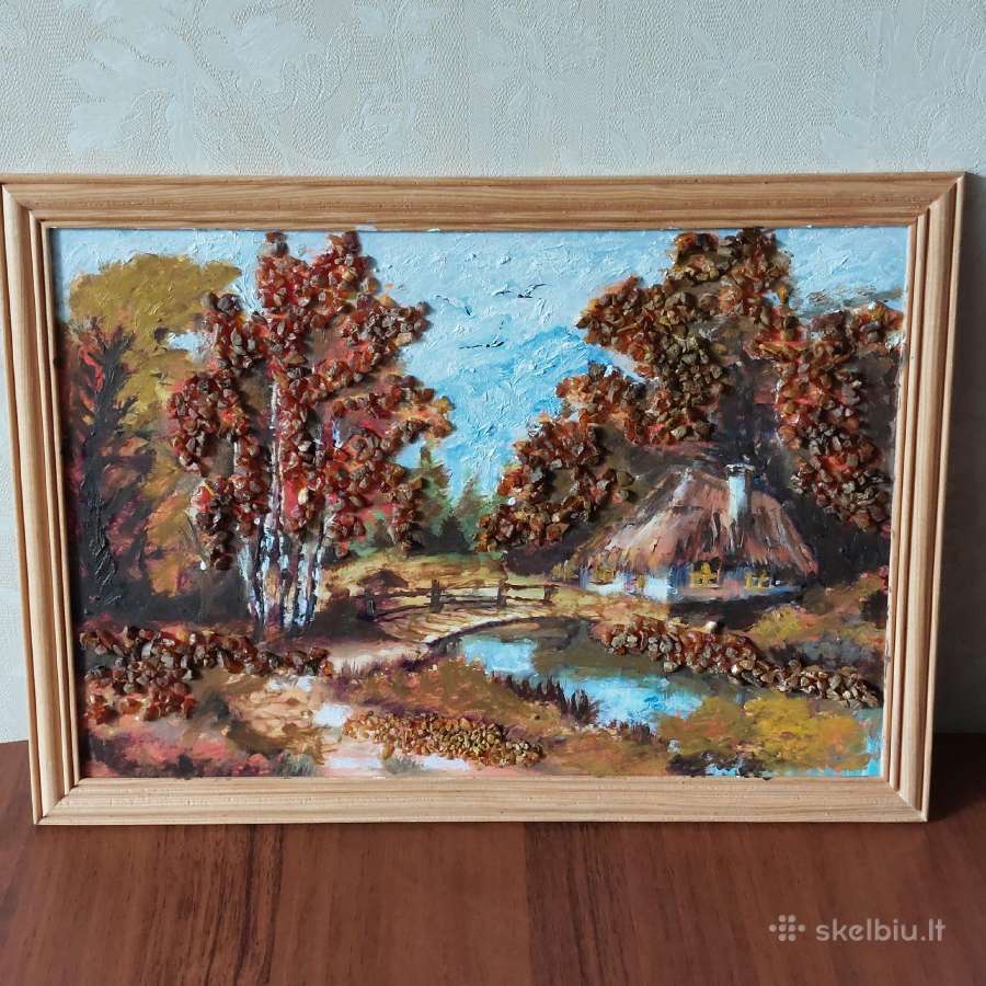 Paveikslas-mozaika .Aliejiniai dažai ir gintaras .