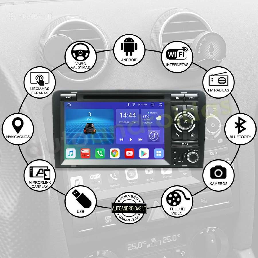 Audi A3 2003-12 Android multimedia Usb/GPS/WiFi/bt - nuotraukos Nr. 2