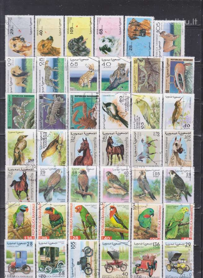 Antspauduoti Vakarų Sacharos R. pašto ženklai.