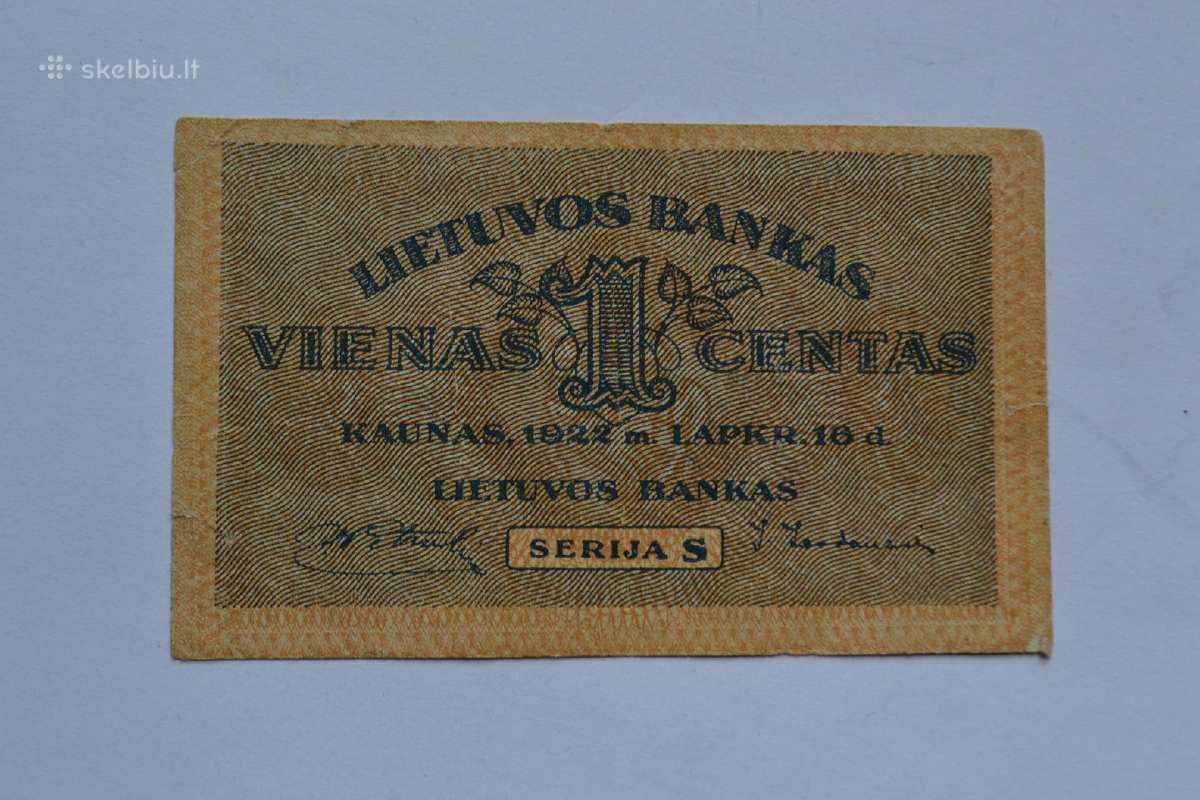 1 centas 1922 m.s