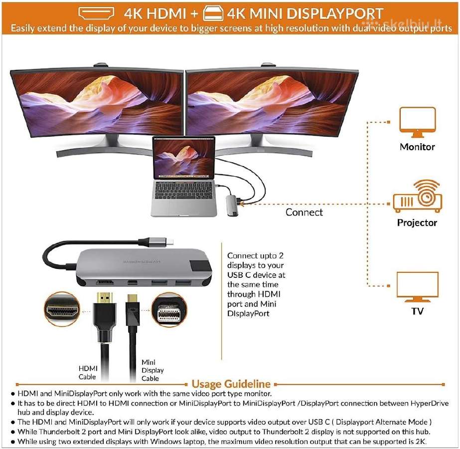 MacBook Pro, iPad Hub, Type-c HD-4k, Hdmi Nauji - nuotraukos Nr. 26