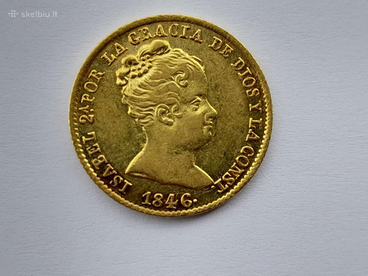 Auksinė Ispanijos moneta Izabelė 1846. m.