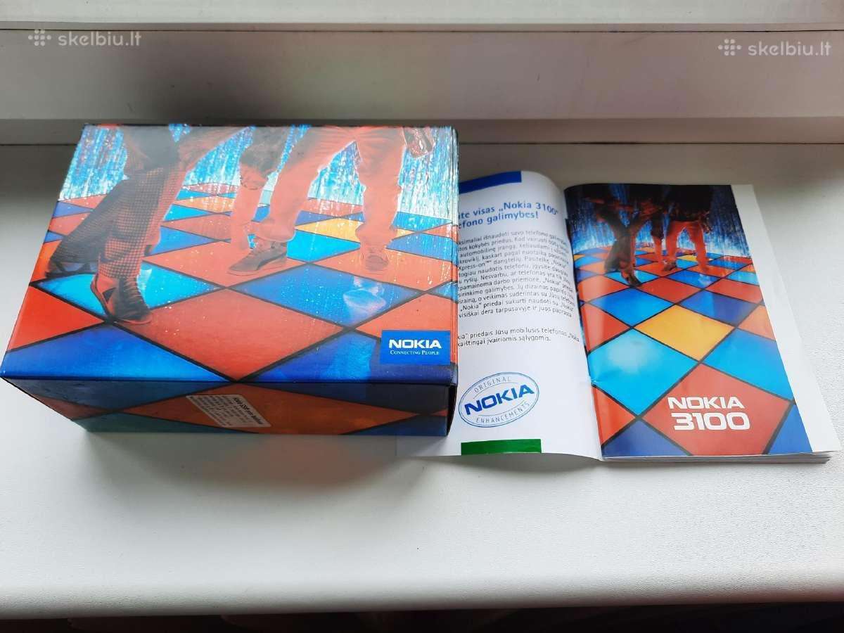 Nokia 3100 dėžutė su instrukcija, laikiklis