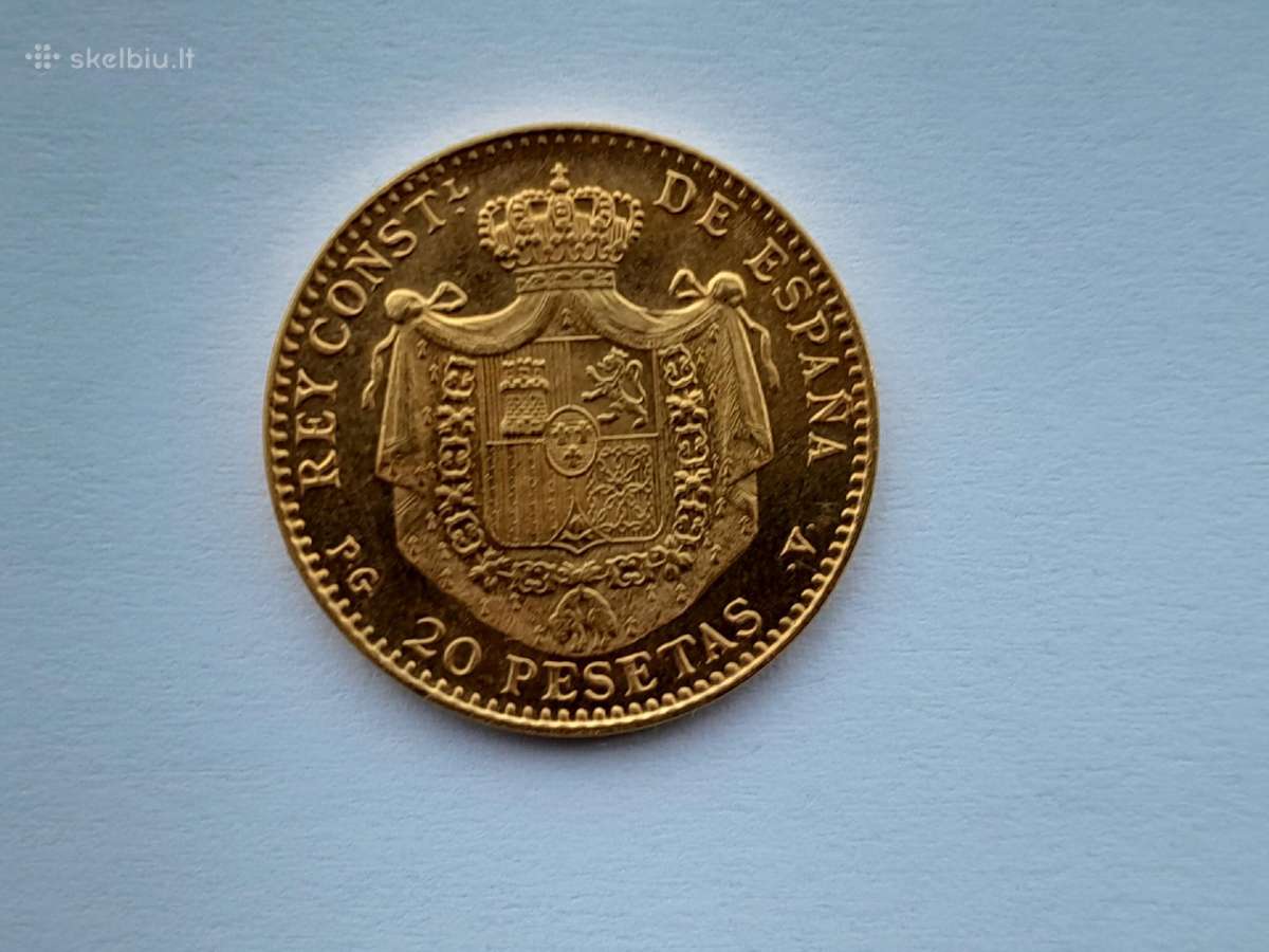 Auksinė Ispanijos moneta Alfonso XIII 1887 m. - nuotraukos Nr. 2