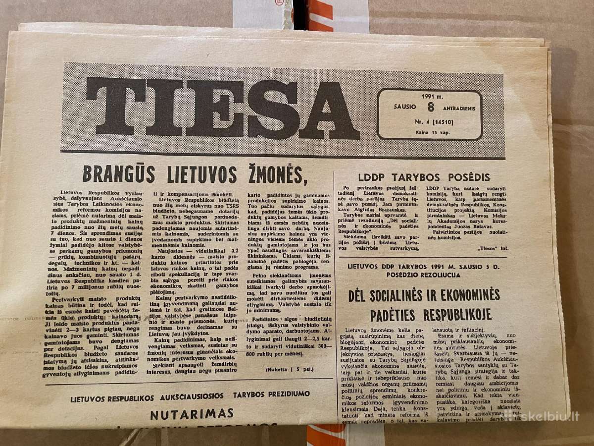 Laikraštis Tiesa 1991 01 08