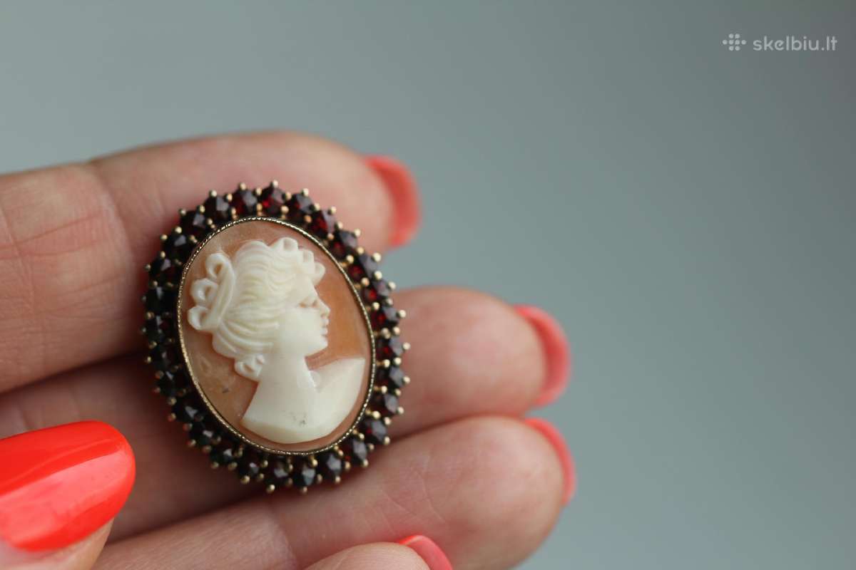 Vintage Hgr 830 S auksuota cameo sage su granatais - nuotraukos Nr. 2